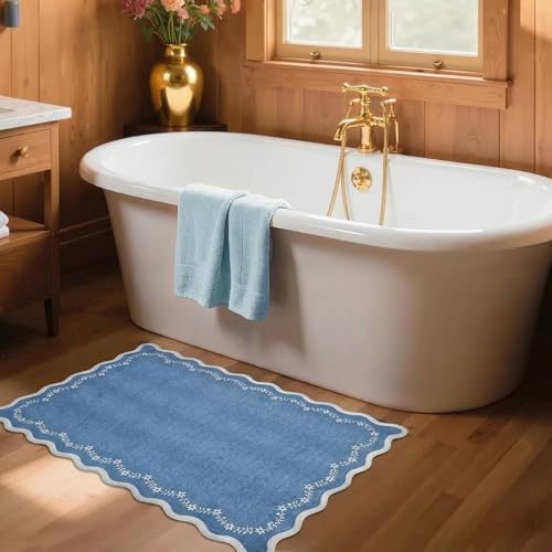 GarveeHome Scalloped Entryway Rug 2x3 Blue Washable Front Door Entry Rug - Image 3