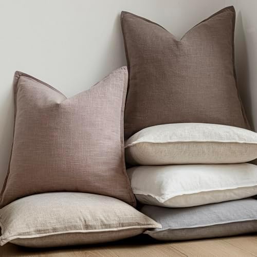 Foindtower Linen Solid Decorative Throw Pillow Covers 16x16 Inch Dusty Pink - Image 6