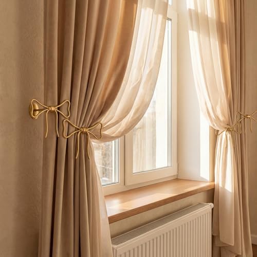Kathfly 4 Pcs Bow Curtain Holdbacks Gold Metal Curtain Tiebacks Wall Mounted - Image 6