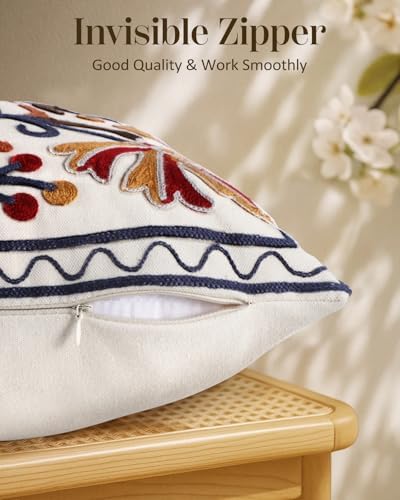 Embroidered Throw Pillow Cover, 20x12 Inch, Fall Floral - Image 3