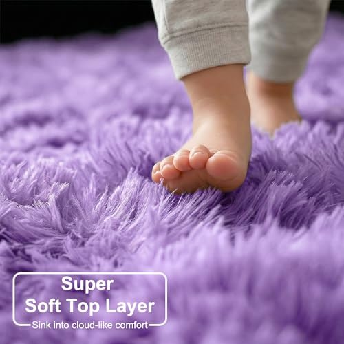 Amdrebio Purple Furry Shag Area Rug 5x8 - Image 4