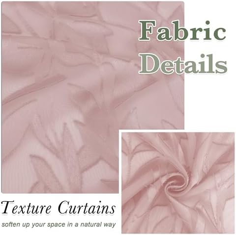 Lecloud Leia Blush Pink Sheer Curtains 36 Inch Length 2 Panels, Jacquard Leaf - Image 4