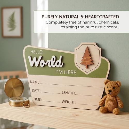 Adventure Hello World I'm Here Sign, Wooden Retro Birth Announcement Prop - Image 4