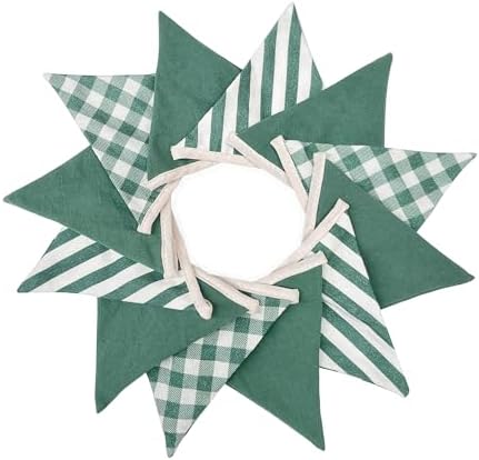 2 Sets Green Pennant Banner Flags 24Pcs Green Buffalo Plaid Striped Banner - Image 7