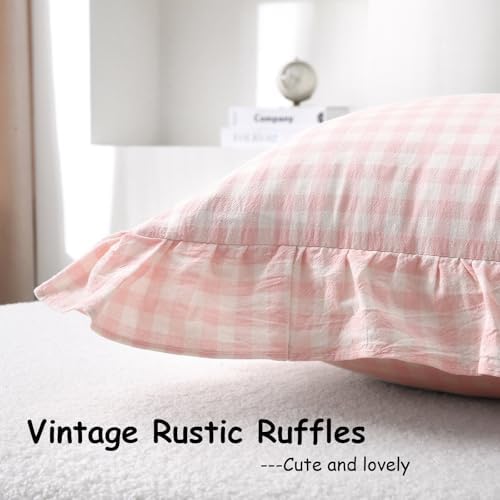 2 Pack Blush White Gingham Ruffle Throw Pillow Covers 18''x18'' - Image 4