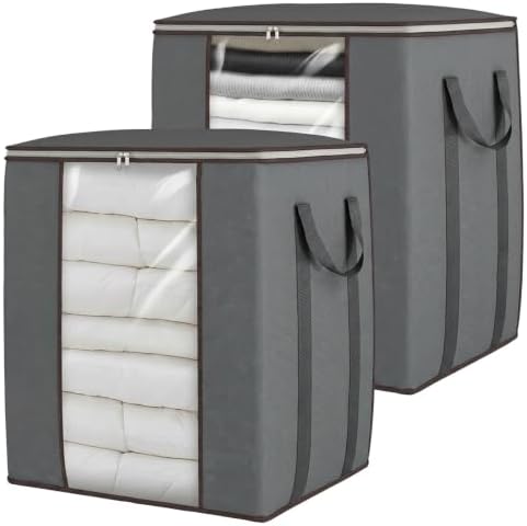 Comforter Storage Bags 120L for Blanket Clothes Bedding Sheet 2 Pack Grey by Fixwal