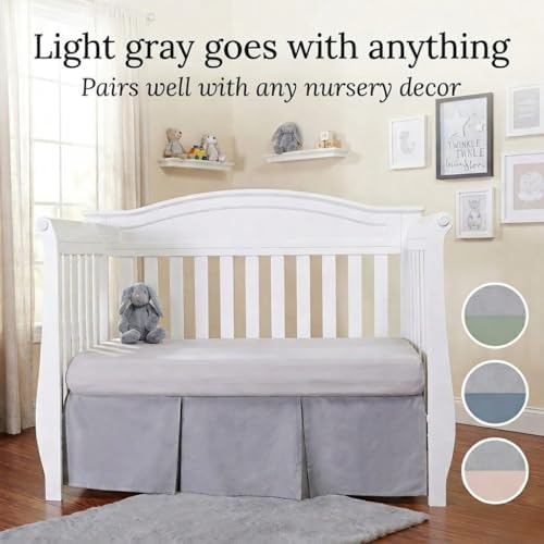 EVERYDAY KIDS Light Gray Pleated Crib Skirt; 100% Natural Cotton Nursery Crib - Image 6