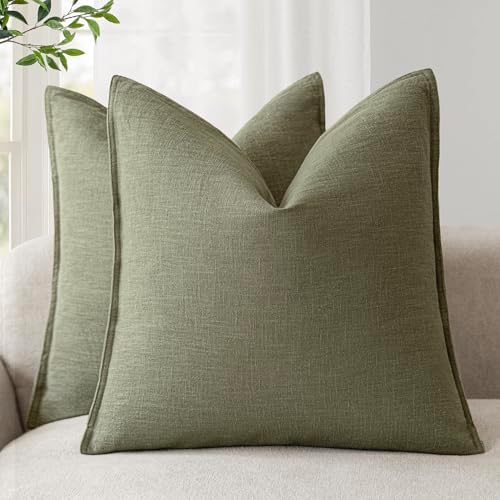 Foindtower Linen Decorative Throw Pillow Covers 26x26 Olive Branch Green by Foindtower