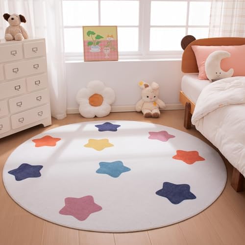 Amazon Basics Kids Printed Round Area Rug, Machine Washable, 4‘ R, Colorful by AmazonBasics