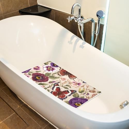 Bathtub Mat Non Slip 26.8x15.1In, Butterflies Pansies Bath Mat - Image 5