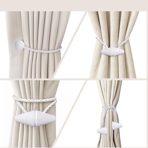 Hion Magnetic Curtain Tiebacks White 2pcs, Curtain Holdbacks Hooks Holders - Image 3