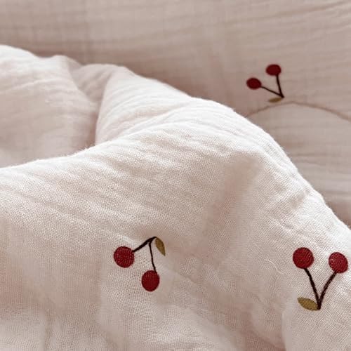 BuLuTu Muslin Cotton Ruffled Pillowcase Standard 20"x26", Cherry Print - Image 3