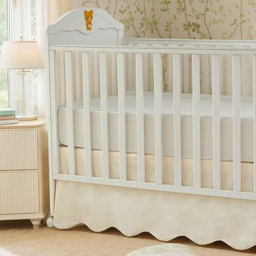 Brandream Scallop Edge Cotton Crib Skirt Toddler Bedskirt Baby Nursery Crib Bed - Image 4