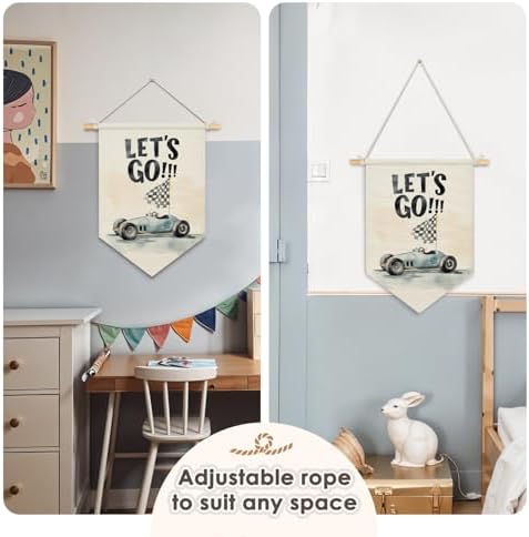 Wheatwin Boys Room Decor, Let's Go Race Car Wall Hanging Pennant Flag Banner - Image 5