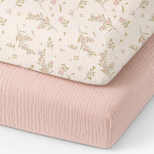 Organic Pack and Play Sheets Fitted 38”x26” 100% Muslin Cotton, Mini Crib by Knirose