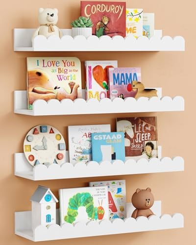 White Scalloped Nursery Floating Shelves by Harwaya