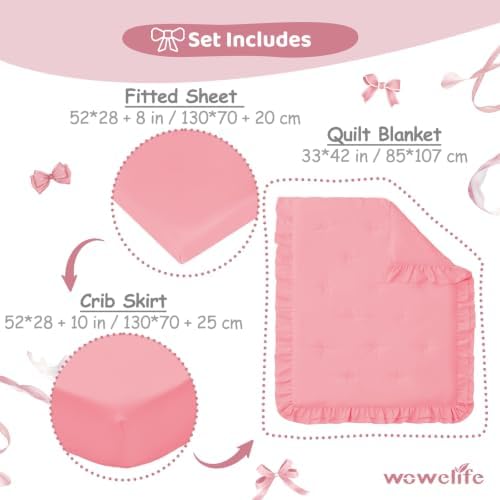 Crib Bedding Set for Girls, 3-Piece Ruffle Baby Bedding Crib Set - Image 4