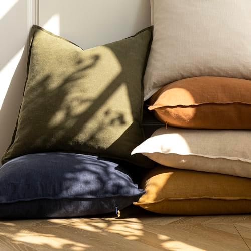 Foindtower Linen Solid Decorative Throw Pillow Covers 16x16 Olive Green - Image 6