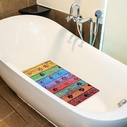 Bathtub Mat Non Slip 26.8x15.1In, Dogs Paws on Plank Bath Mat - Image 5