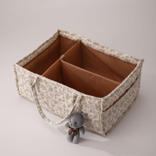 Quilted Fabric Storage Basket Floral Baby Diaper Caddy Quilted Basket Organizer - Image 4