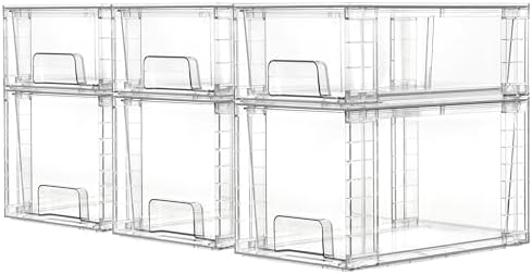 Vtopmart Clear Stackable Storage Drawers, 6 Pack Medium Organizer Set by Vtopmart