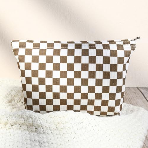 SOIDRAM 2 Pcs Checkered Makeup Bag Large Cosmetic Bag Toiletry Bag Makeup Pouch - Image 5