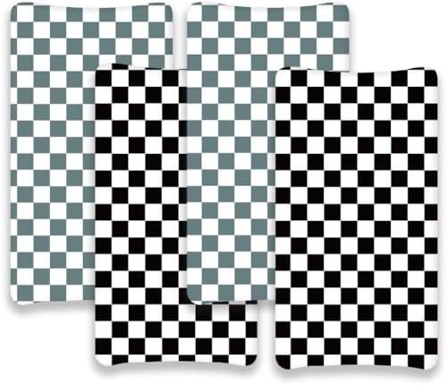 4 Pack Checkered Plaid Crib Sheets Neutral Breathable Buffalo Check Fitted Baby - Image 6