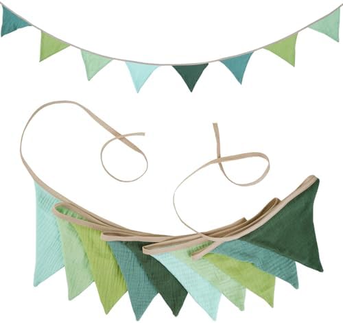 Pennant Banner Bunting Flags Green, Garland Triangle Banners Olive Green Fabric - Image 4