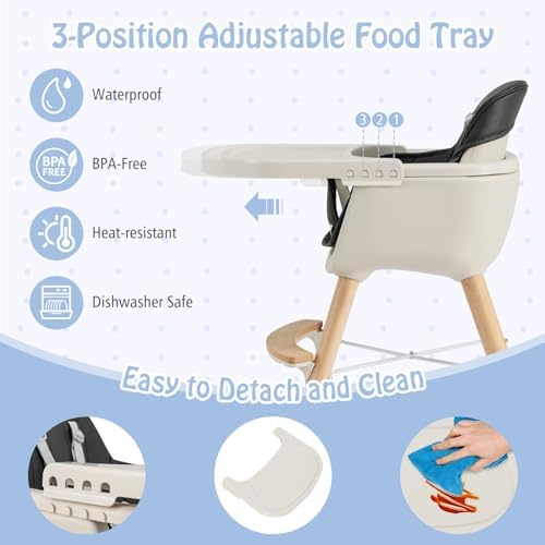 BABY JOY Baby High Chair, 3-in-1 Convertible Wooden Highchair - Image 3