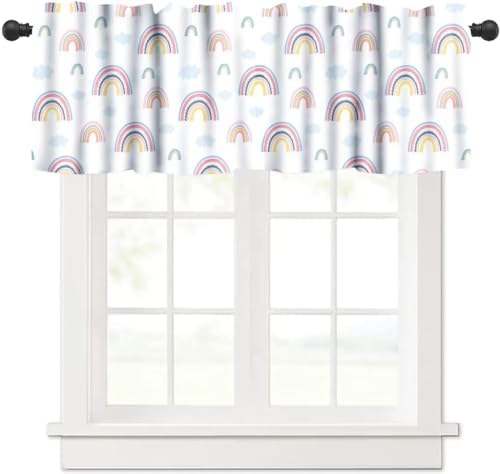 Rainbow Curtain Valances for Kids, Cute Boho Rainbow Rod Pocket Small Window by DDCBNS