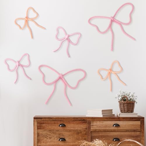 Barydat 6 Pcs Pink Bow Wall Decor Coquette Bow Nursery Decoration Room Decor - Image 6