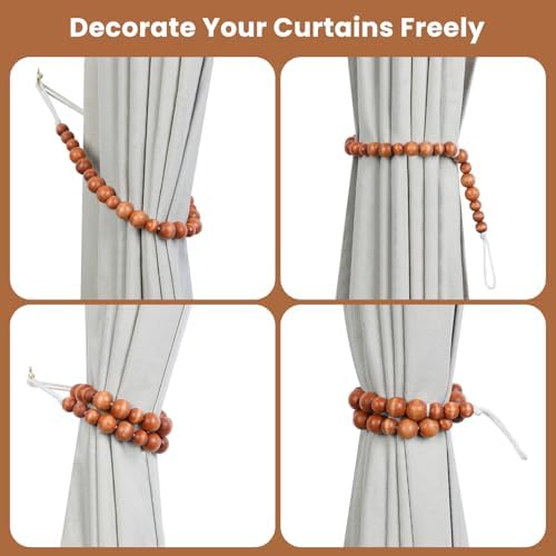 KLOGTSIND Wood Bead Curtain Tiebacks, 6 Pack Curtain Tie Backs - Image 3