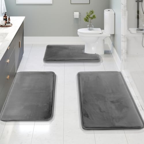 Clara Clark 3 Piece Bathroom Rugs, Velvet Memory Foam Bath Mat Set, Non-Slip by ClaraClark
