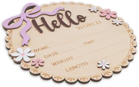 Hello World Wooden Baby Birth Announcement Sign, Baby Girl Nursery Decor Photo - Image 4