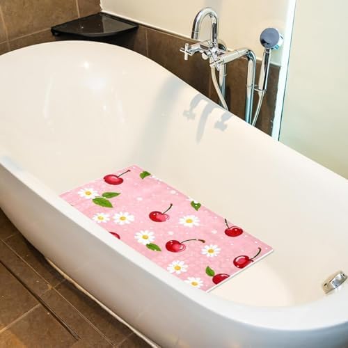 Bathtub Mat Non Slip 26.8x15.1In, Cherry Daisies Bath Mat - Image 5