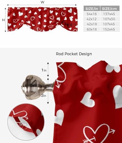 Red Valentine's Day Blackout Tie Up Valance Curtains - Image 6