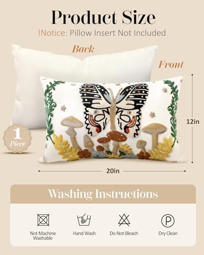 Embroidered Throw Pillow Cover, 20x12 Inch, Butterfly Moon - Image 4