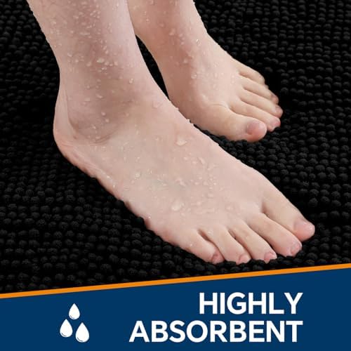 Chenille Bathroom Rug 30"x50" Black, Large Plush Bath Mat - Image 4