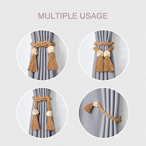 NICEEC 4 Pack Wooden Polyhedron Magnetic Curtain Tiebacks Boho Home Decor Drape - Image 6