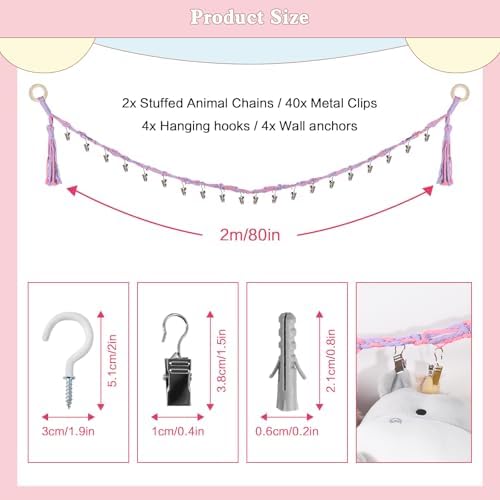 CERETIA 80" Stuffed Animal Organizer Chain, Wall Corner Storage - Image 5