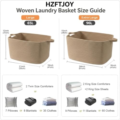 96L Woven Laundry Basket with Handles, Extra Blanket Basket - Image 2