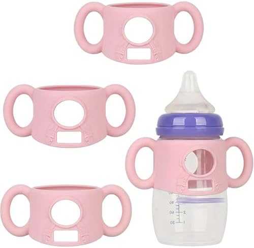 3 Pink Silicone Handles Fit for Lansinoh Anti-Colic 5 & 8oz PP Bottles by Unknown