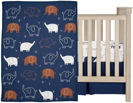 Lambs & Ivy Playful Elephant Blue/White Cotton 3-Piece Baby Crib Bedding Set - Image 2