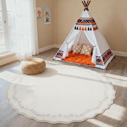 GarveeHome Round Area Rug 5ft Scalloped Washable Circle Rug - Image 3