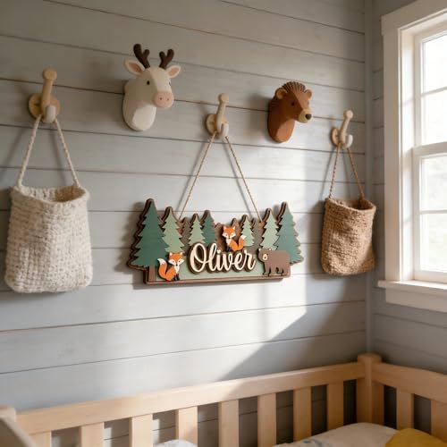 Personalized Kids Name Sign Wooden Forest Animal Wall Decor, Custom Baby Name - Image 5