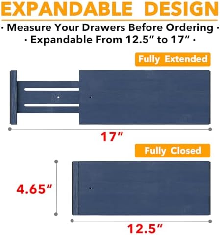 SpaceAid Bamboo Dresser Drawer Dividers 6 Pack, 4.65“ High Adjustable 12.5“-17” - Image 3