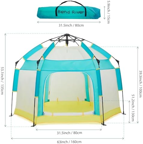 Bend River Baby Playpen with Canopy, Hexagon Toddler Beach Tent - Image 2