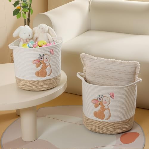 Large Blanket Baskets for Living Room, Bunny Baskets Toy Storage Basket Woven - Image 7