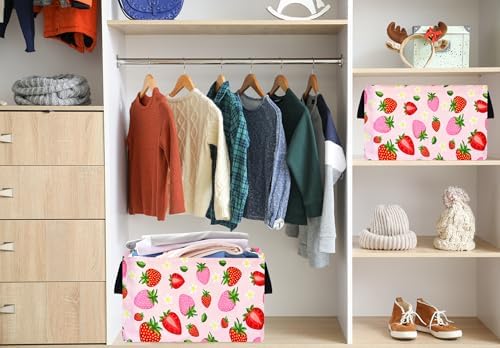 Strawberry Print Storage Box Girls Gifts Basket Clothes Hamper Basket - Image 6