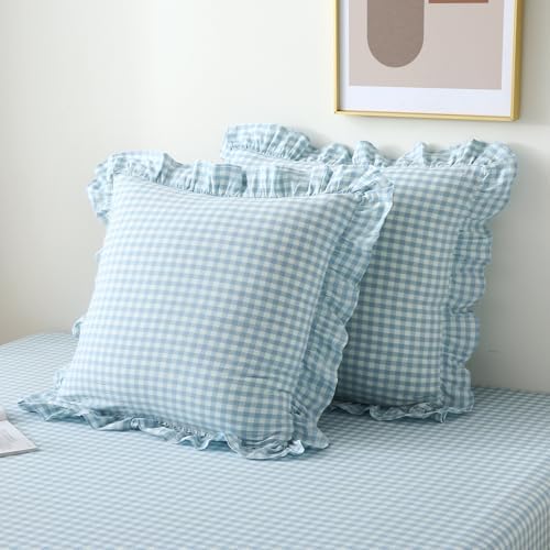 2 Pack Light Blue Gingham Ruffle Throw Pillow Covers 22''x22'' - Image 7